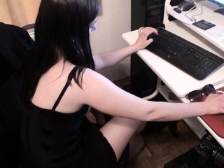foot slave of goddess Gloria in home office